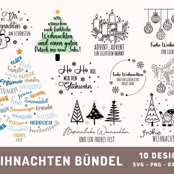 10 Plotterdatei Weihnachten SVG, Weihnachten Sublimation PNG, Weihnachtssprüche Svg, German Christmas Designs Dxf