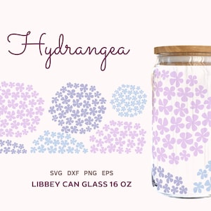 HYDRANGEA SVG LIBBEY Dosenglas 16 oz, Pastell Hortensia Bierdose Glasverpackung, Florales Dosenglas