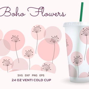 BOHO WILDFLOWER SVG Cold Cup 24 oz, No Hole Floral Cold Cup Svg Wrap, Abstract Coffee Cup Svg, Cricut Cut File, Silhouette