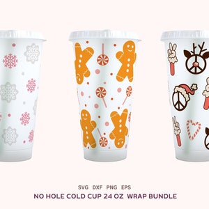 12 Christmas Cold Cup 24oz Designs Bundle, No Hole Xmas Full Wrap Svg, Christmas Sublimation Png, Cricut Cut File, Dxf, Eps