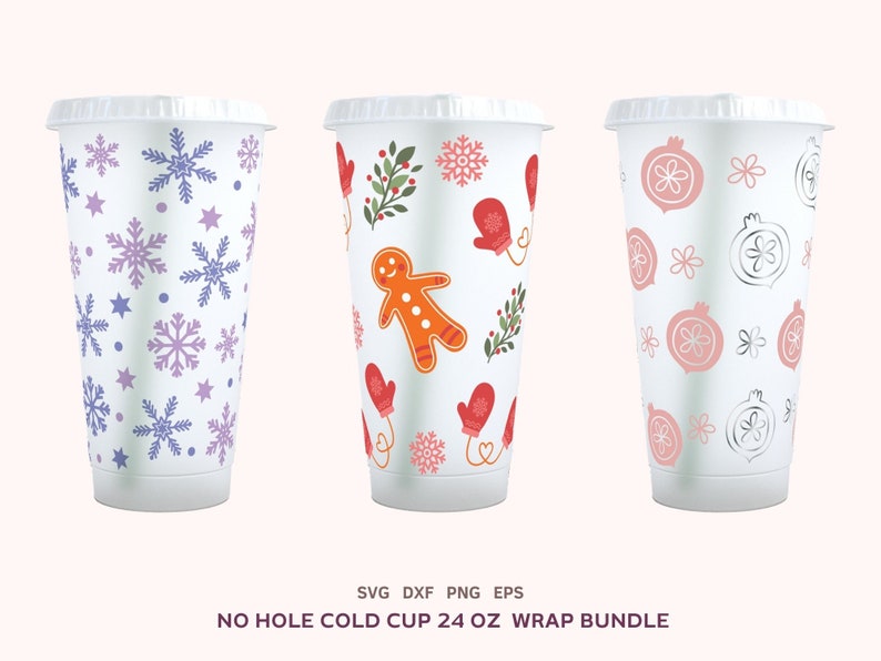 12 Christmas Cold Cup 24oz Designs Bundle, No Hole Xmas Full Wrap Svg, Christmas Sublimation Png, Cricut Cut File, Dxf, Eps