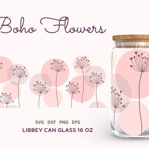 Boho Wildflower SVG For Libbey Can Glass 16 oz, Abstract Flower File For Cricut, Floral Beer Can Glass