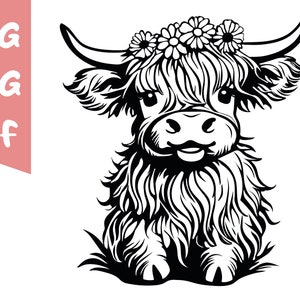 Cute Highland Cow Svg, Highland Cow Design, Cow Svg, Baby Cute Cow Svg, Highland Cow Sublimation, Cricut Cut File