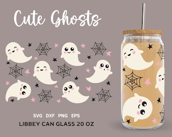 Halloween Glass Can Wrap Svg, Cute Ghosts Libbey 20oz Svg, Libbey Glass Wrap, Beer Glass Can Svg, Svg Files for Cricut