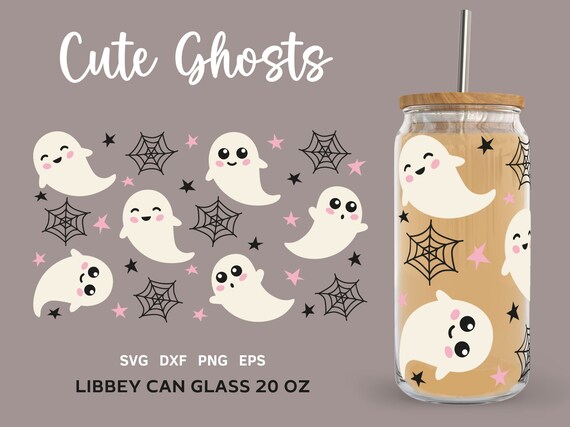 Halloween Glass Can Wrap Svg, Cute Ghosts Libbey 20oz Svg, Libbey Glass Wrap, Beer Glass Can Svg, Svg Files for Cricut