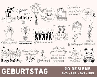 Geburtstag Plotterdatei SVG, Geburtstagswünsche Bündel SVG, Plott Design, Glückwunsch Cricut SVG, Plotterdatei, Silhouette