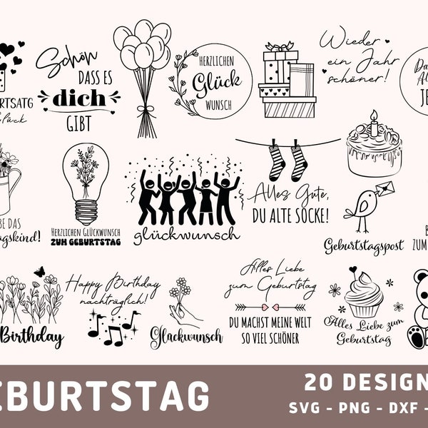 Geburtstag Plotter File SVG, Geburtstagswünsche Bündel Svg, Plott Design, Glückwunsch Cricut Svg, Plotterdatei, Silhouette