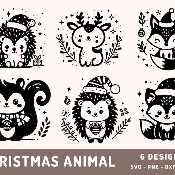 Christmas Woodland Animals SVG, Doodle Winter Ornaments Sublimation, Cricut Cut File