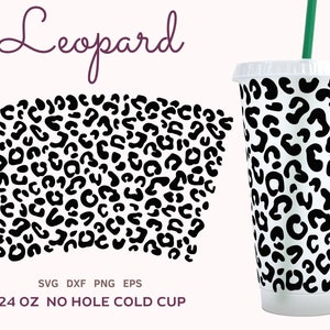 Può includere: Un design con stampa leopardata in bianco e nero per un bicchiere freddo da 24 once senza foro. Il design è per un bicchiere riutilizzabile con una cannuccia.