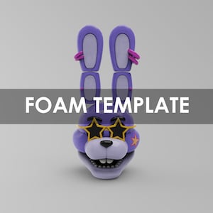 May include: Purple foam bunny head with a pink star on the cheek and gold star-shaped sunglasses. The bunny has a wide smile with white teeth.