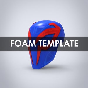 Puede incluir: Una plantilla de espuma azul con detalles rojos, con un diseño geométrico. El texto "FOAM TEMPLATE" se muestra en blanco sobre una barra negra. La plantilla tiene una forma angular futurista.