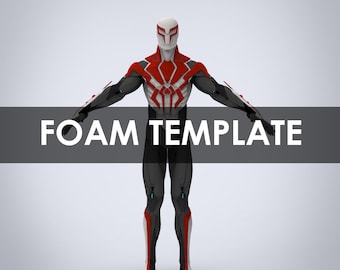 May include: A white and red foam template of a superhero with a spider design on the chest. The template is posed with arms outstretched. The text "FOAM TEMPLATE" is displayed below the figure.