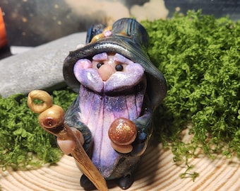 ON HOLD Handmade Mini Arcanist Gnome with Staff by Heather Munzner