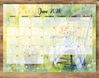 Afdrukbare kalender juni 2026, Summer Positive Vibes, bewerkbare pdf (US Lettre), invulbare maandplanner, Instant Download