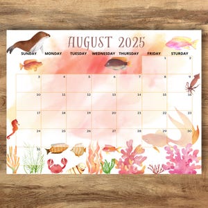 EDITABLE AUGUST 2025 Calendar, Beautiful Summer Calendar 2025, Printable Monthly Schedule for Kids School Home Work Office, Instant Download