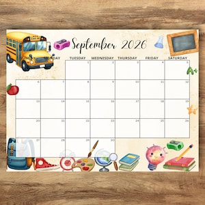 September 2026 Calendar, Back to School Planner, Kids Monthly Schedule (Instant Download)
