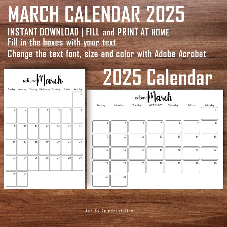 March Spring Calendar EDITABLE March 2025 Calendar, Printable March Calendar 2025, Classroom ...