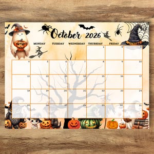 Editable October 2026 Halloween Calendar, Spooky Monthly Planner (Digital Download)