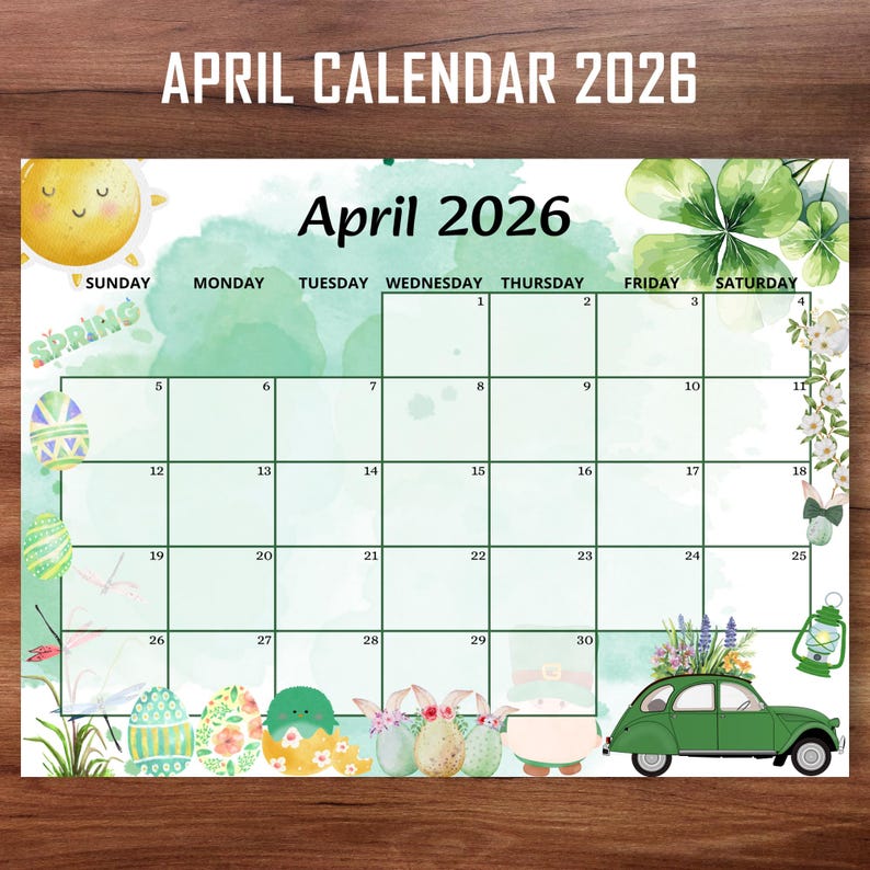 EDITABLE April 2026 Calendar, Happy Easter Day With Cute Gnome ...
