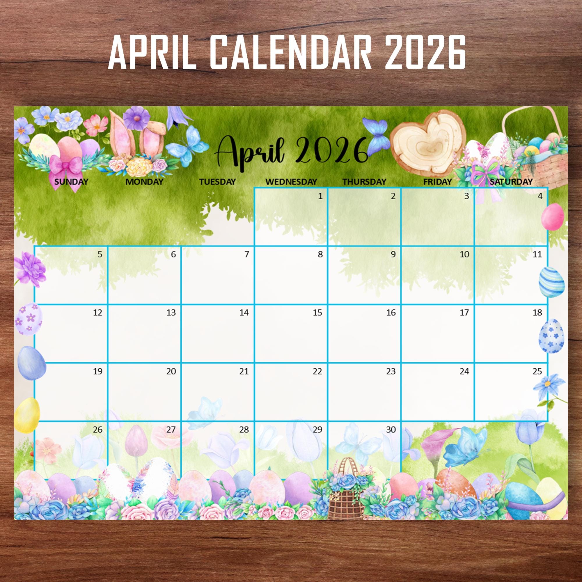 Editable April 2026 Calendar, Happy Easter W/ Colorful Eggs Calendar ...