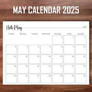 EDITABLE May  2025 Calendar, Printable Fillable May Calendar 2025, Classroom Calendar, Kids School Home Work Office, Instant Download