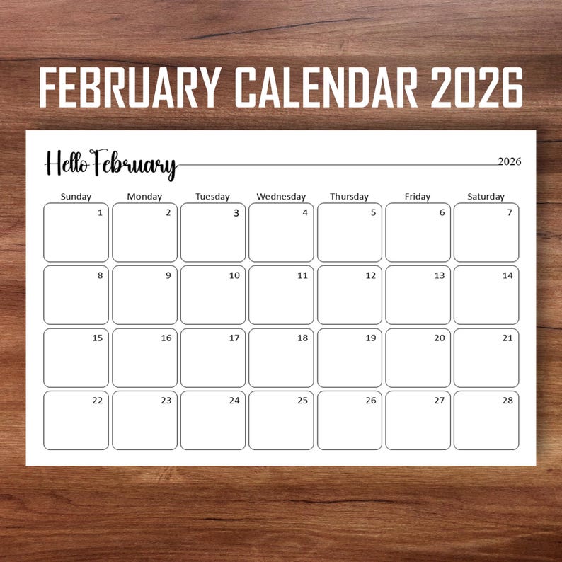 EDITABLE February 2026 Calendar, Fillable Printable Simple Calendar ...