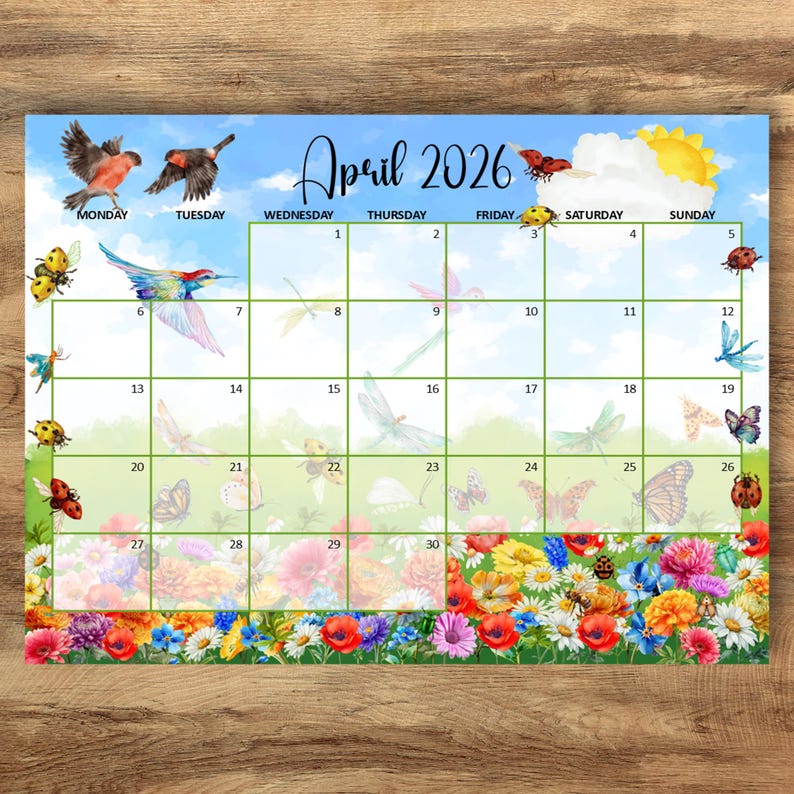 EDITABLE April 2026 Calendar, April Calendar Colorful Spring Flowers ...