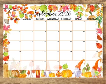 Bewerkbare kalender september 2026, terug naar school planner pdf, maandelijks schema voor kinderen thuiswerk, thuisschoolkalender, Instant Download