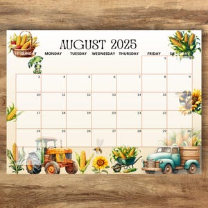 EDITIERBARER Kalender für August 2025, niedlicher Sommerkalender für August 2025, druckbarer monatlicher Stundenplan für Zuhause, Arbeit, Büro, sofortiger Download