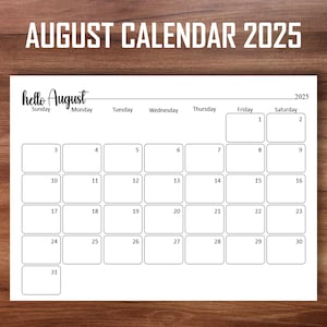 EDITABLE August  2025 Calendar, Printable Fillable Calendar 2025, Classroom August  Calendar Kids School Home Work Office, Instant Download
