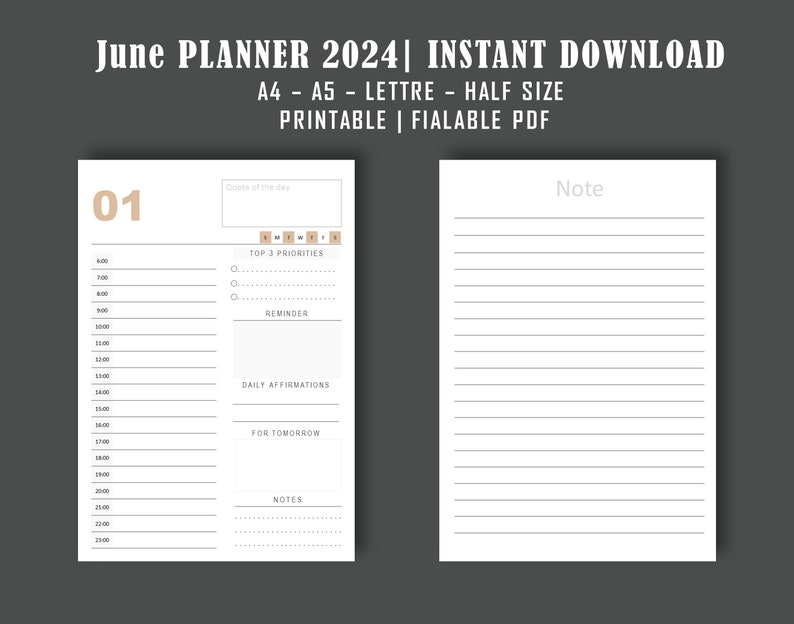 June 2024 Calendar, June 2024 Planner Pdf, Printable Monthly Schedule ...