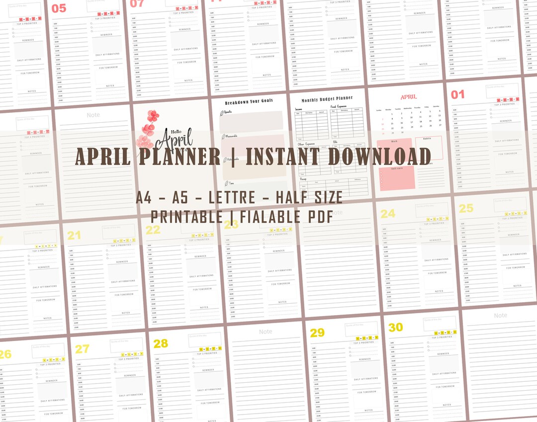 Notebook April April 2024 Calendar, Notebook Planner Organizer, Printable Monthly ...