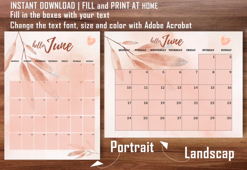 EDITABLE June 2024 Calendar, June 2024 Printable Calendar, Printable ...