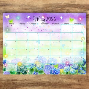EDITABLE May 2026 Calendar, Colorful Spring w/ Flowers May Calendar, Monthly Planner Schedule for Home School Work Office, Instant Download