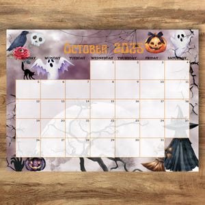 EDITABLE October 2025 Calendar, Spooky Halloween calendar, pdf Printable Monthly Calendar for Kids School Home Work Office, Instant Download