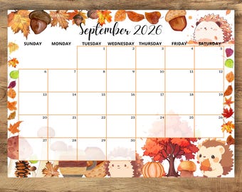 September 2026 herfst herfstkalender, maandplanner, bewerkbare pdf, lesrooster (direct downloaden)