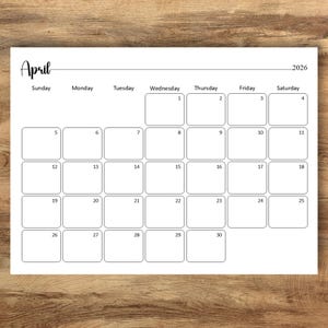 EDITABLE April 2026 Calendar, Printable Fillable Calendar 2026, Classroom Calendar, 2026 April Calendar Kids School Home Work Office, Spring