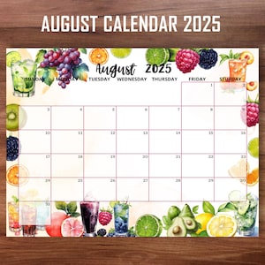 EDITABLE AUGUST 2025 Calendar, Happy  August Summer Calendar 2025, Printable Monthly Schedule for Home Work Office, Instant Download