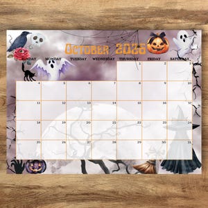 Editable October 2026 Halloween Calendar, Spooky Kids Planner (Instant Download)