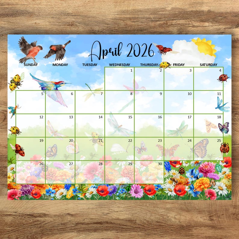 EDITABLE April 2026 Calendar, April Calendar Colorful Spring Flowers ...