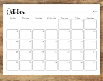 Calendrier modifiable d'octobre 2026, agenda de rentrée scolaire (téléchargement PDF)