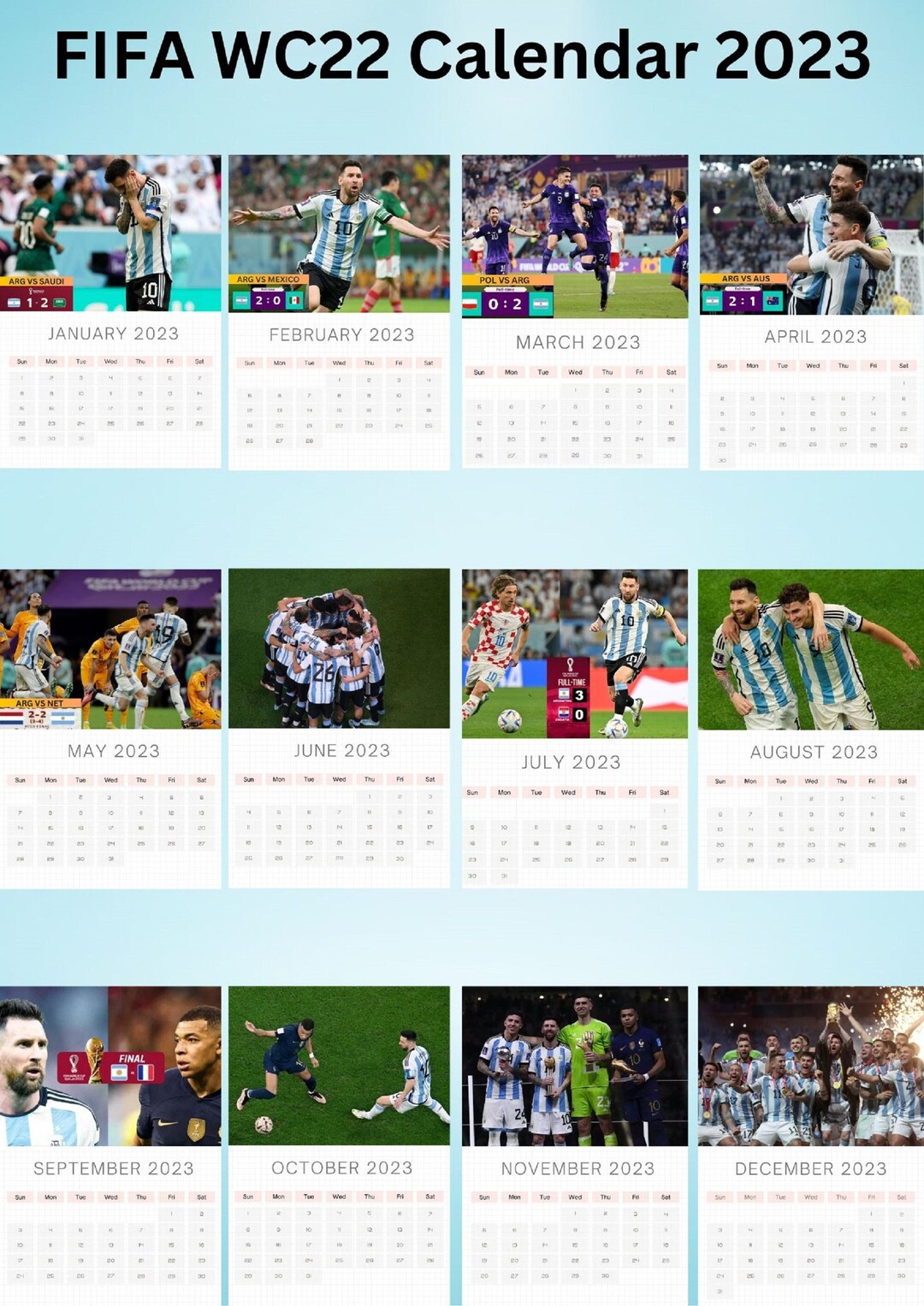 Argentina World Cup 2022 Wall Calendar 2023 Celebrate the - Etsy