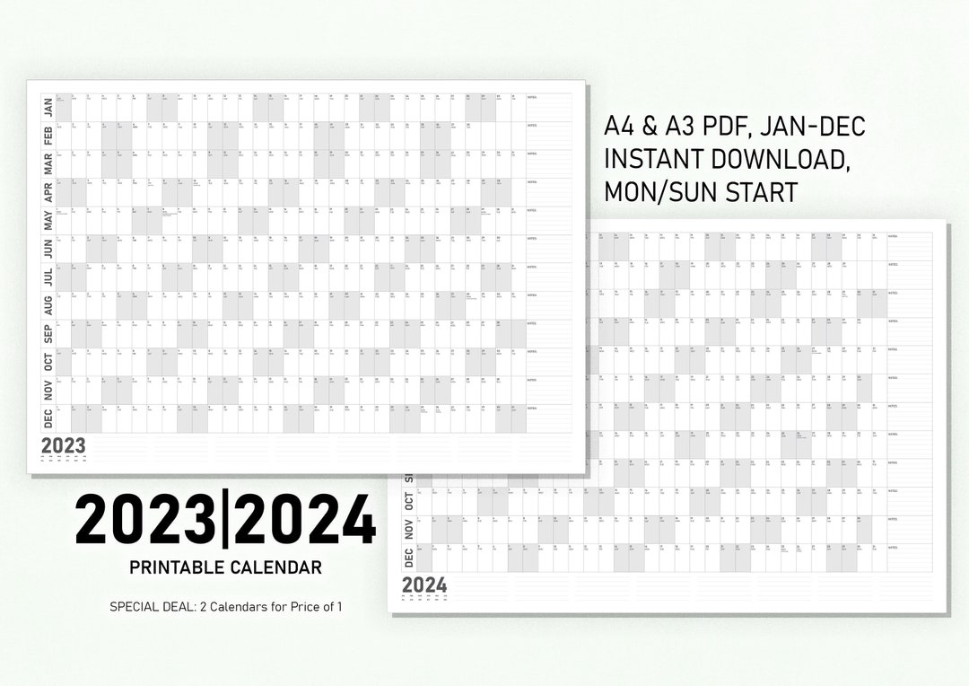 2023 2024 Printable Calendar Digital Calendar Instant Etsy