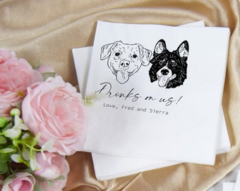 Custom Illustrated Dog Wedding Napkins | Custom Pet Wedding Napkins | Custom Paper Napkins | Custom Engagement Napkins |Personalized Napkins