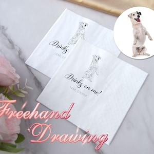 guardanapos de casamento ilustrados personalizados para cães | Guardanapos personalizados para casamento de animais de estimação | Guardanapos de papel personalizados | Guardanapos de noivado personalizados | Guardanapos personalizados