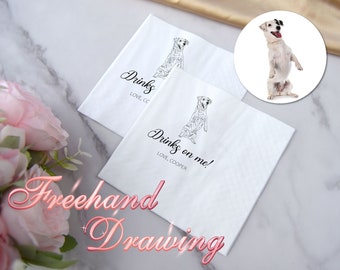 Custom Illustrated Dog Wedding Napkins | Custom Pet Wedding Napkins | Custom Paper Napkins | Custom Engagement Napkins |Personalized Napkins
