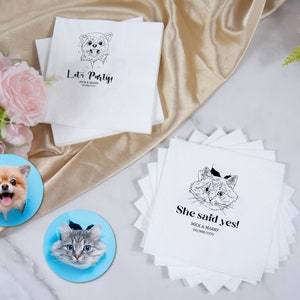 Custom Illustrated Dog Wedding Napkins | Custom Pet Wedding Napkins | Custom Paper Napkins | Custom Engagement Napkins |Personalized Napkins