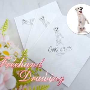 Tovaglioli da matrimonio per cani illustrati personalizzati / Tovaglioli da matrimonio personalizzati per animali domestici / Tovaglioli di carta personalizzati / Tovaglioli di fidanzamento personalizzati / Tovaglioli personalizzati