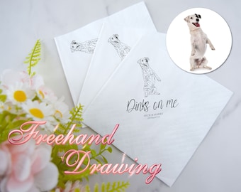 Benutzerdefinierte illustrierte Hund Hochzeit Servietten | Benutzerdefinierte Haustier-Hochzeits-Servietten | Individuelle Papierservietten | Benutzerdefinierte Engagement Servietten | Personalisierte Servietten