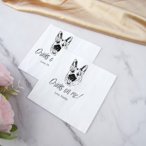 Serviettes de table personnalisées pour mariage de chien illustré Serviettes de table personnalisées pour mariage d'animal de compagnie Serviettes en papier personnalisées Serviettes de fiançailles personnalisées Serviettes de table personnalisées image 3